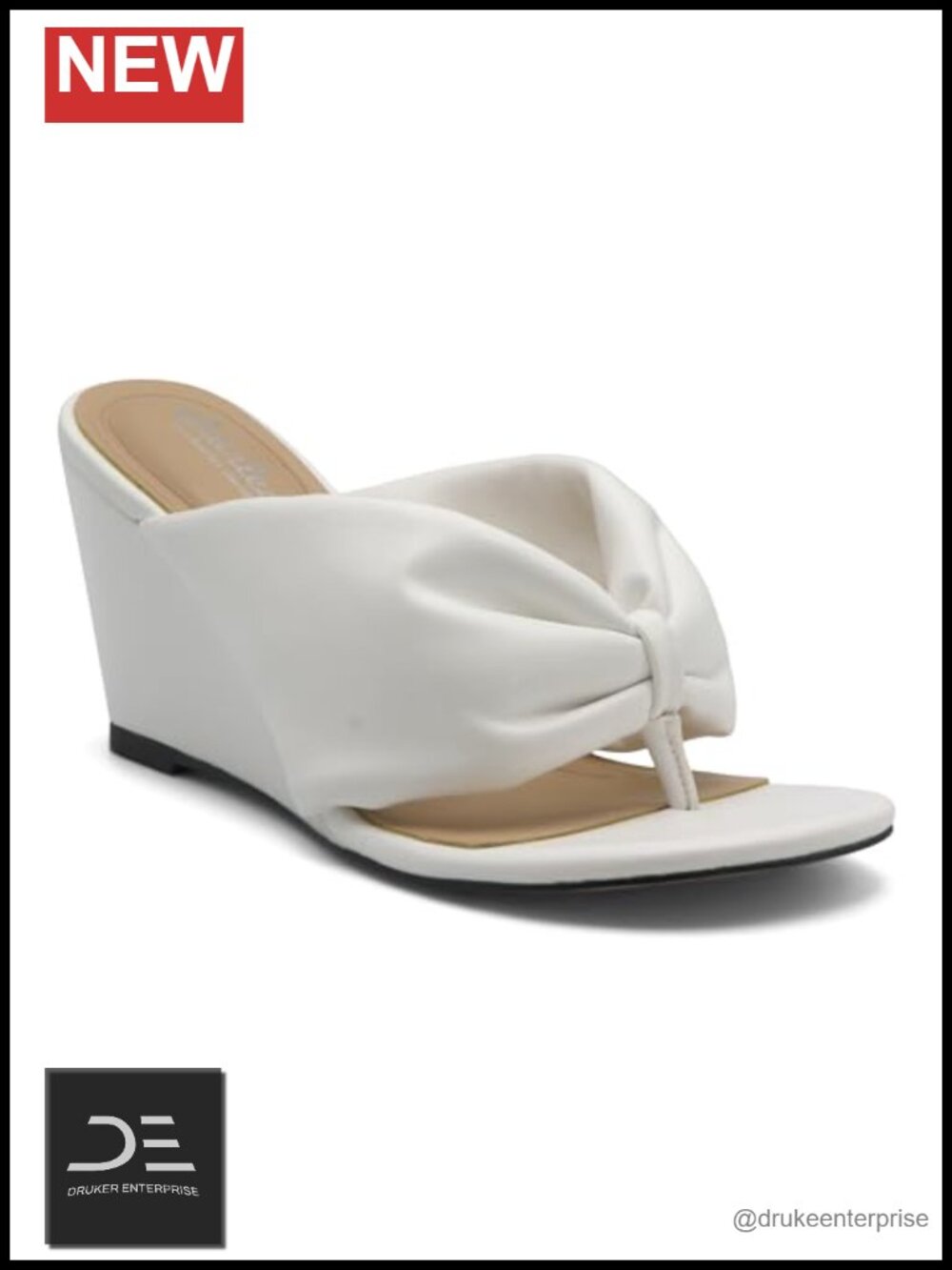 Womens Wedge Sandals Faux Leather Adjustable Strap Slip On Round Toe